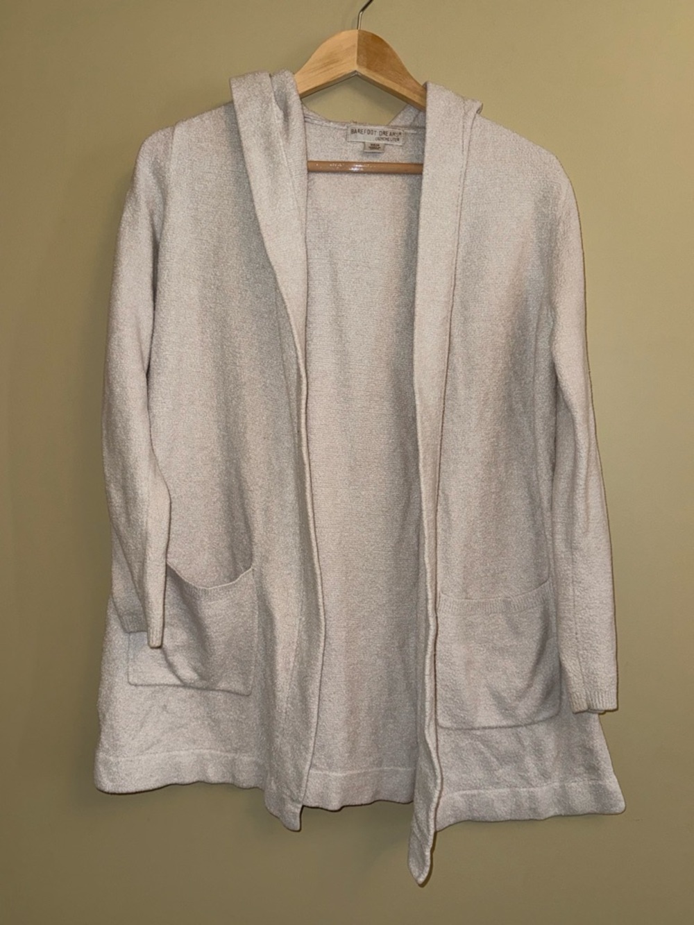 Barefoot Dreams Open Cardigan Hoodie Pockets Cream Size XS/S Comfy Buttery Soft